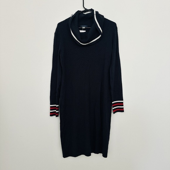 Tommy Hilfiger Dress XL Blue Cable Knit Sweater Cowl Neck Long Sleeve Preppy - Picture 3 of 6